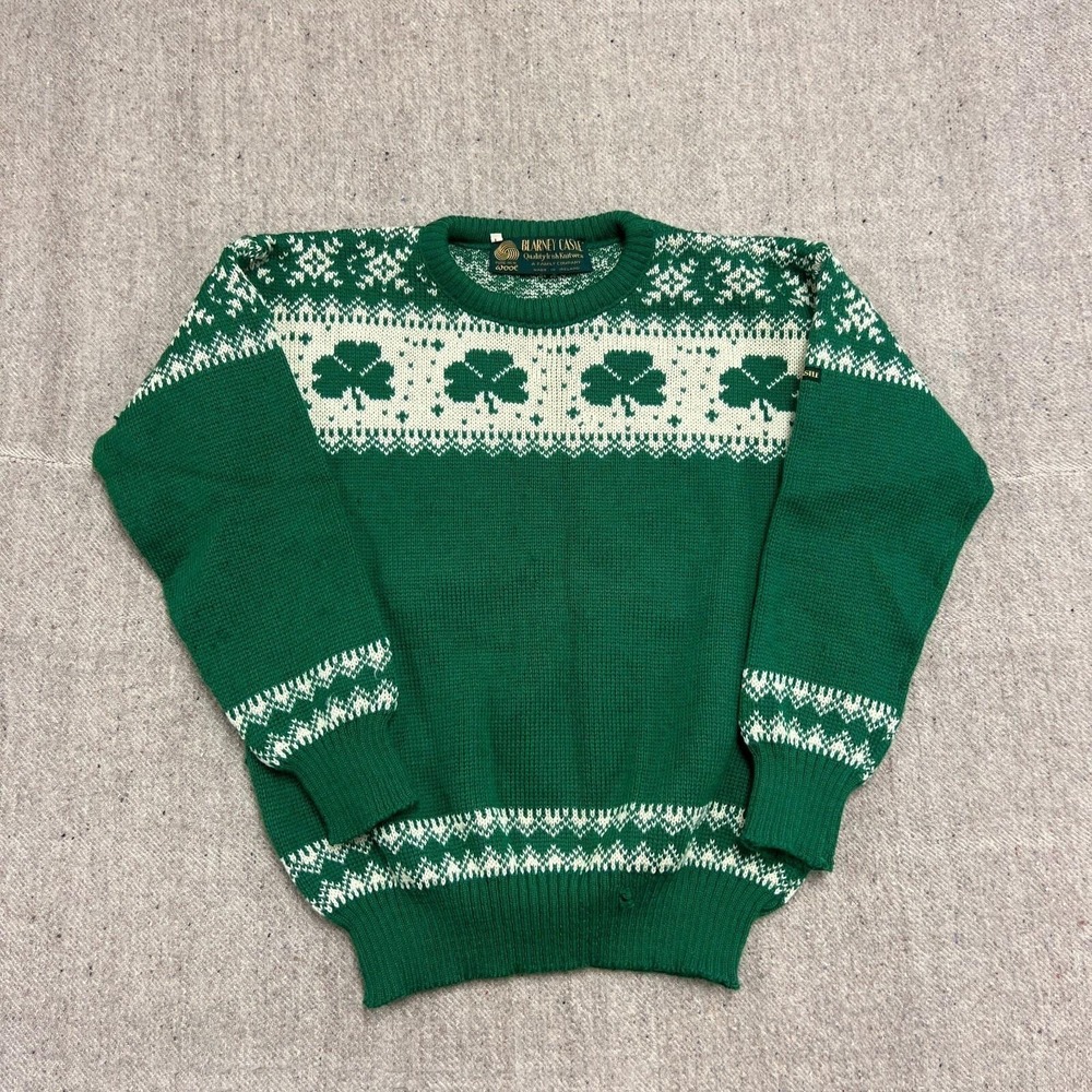 Vintage Blarney Castle Sweater Mens Large Green 1980s Clover